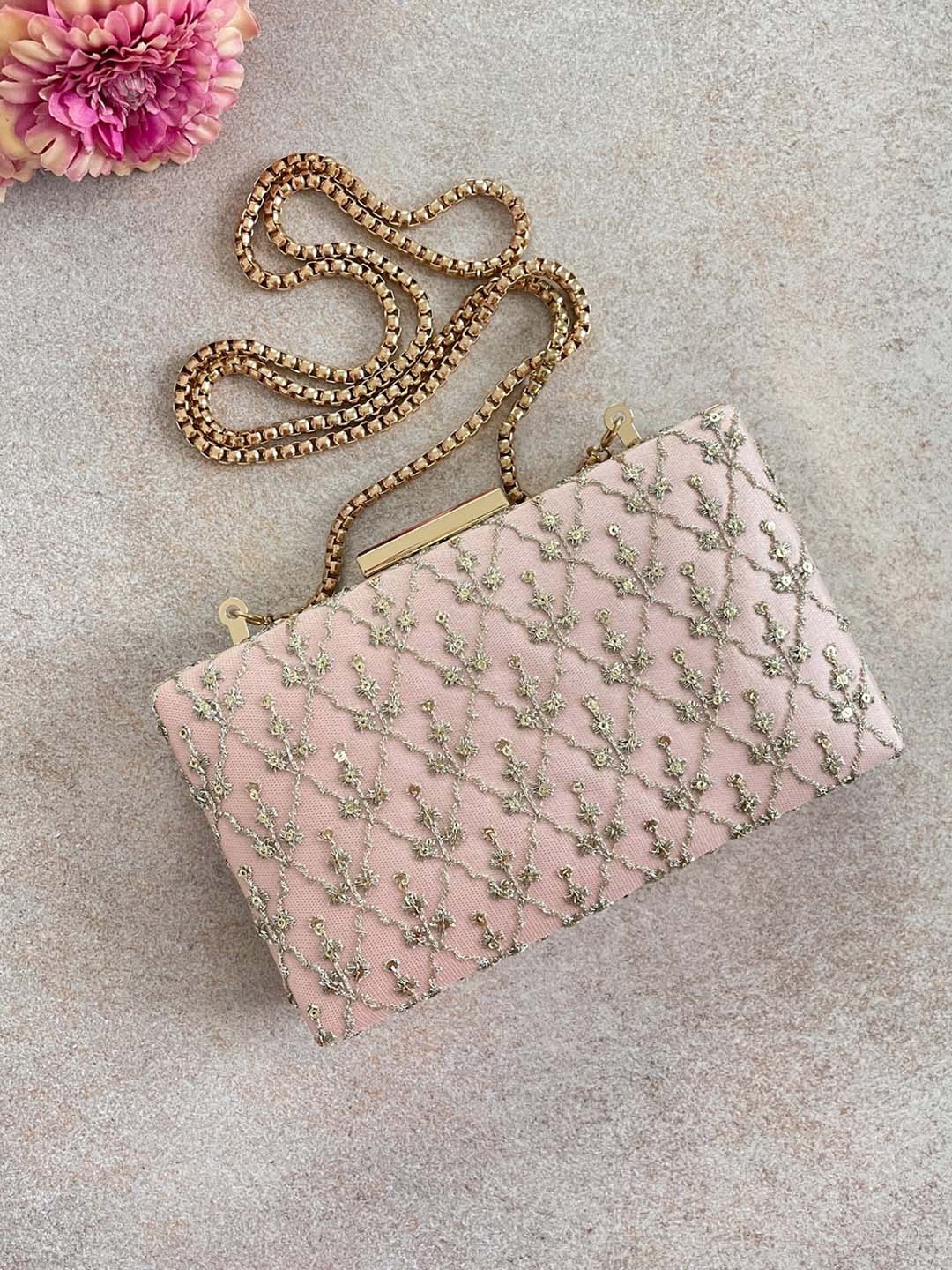 

AMYRA Embroidered Embellished Box Clutch, Rose