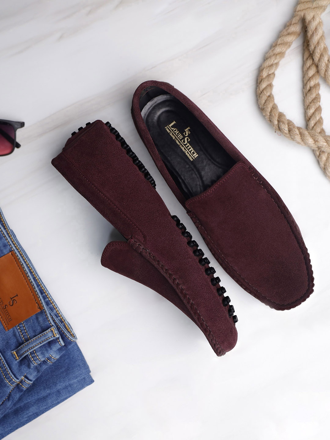 

Louis Stitch Men Brunette Brown Italian Suede Leather Handmade Driving Loafers