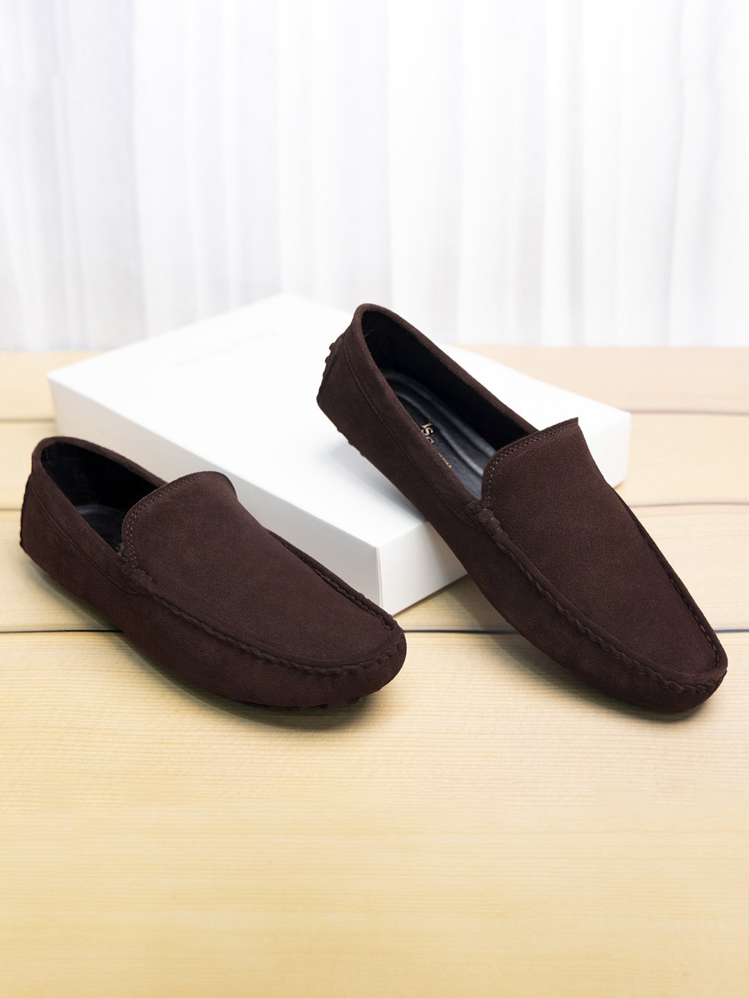 

Louis Stitch Men Brunette Brown Italian Suede Leather Handmade Driving Loafers