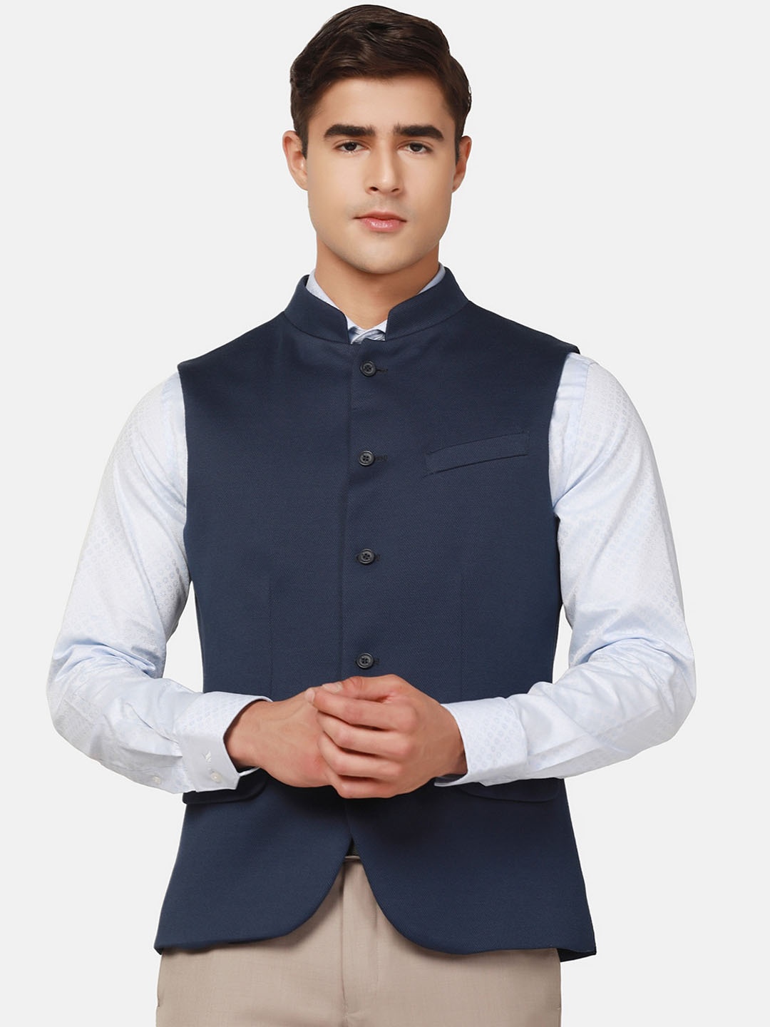 

Blackberrys Mandarin Collar Nehru Jacket, Navy blue