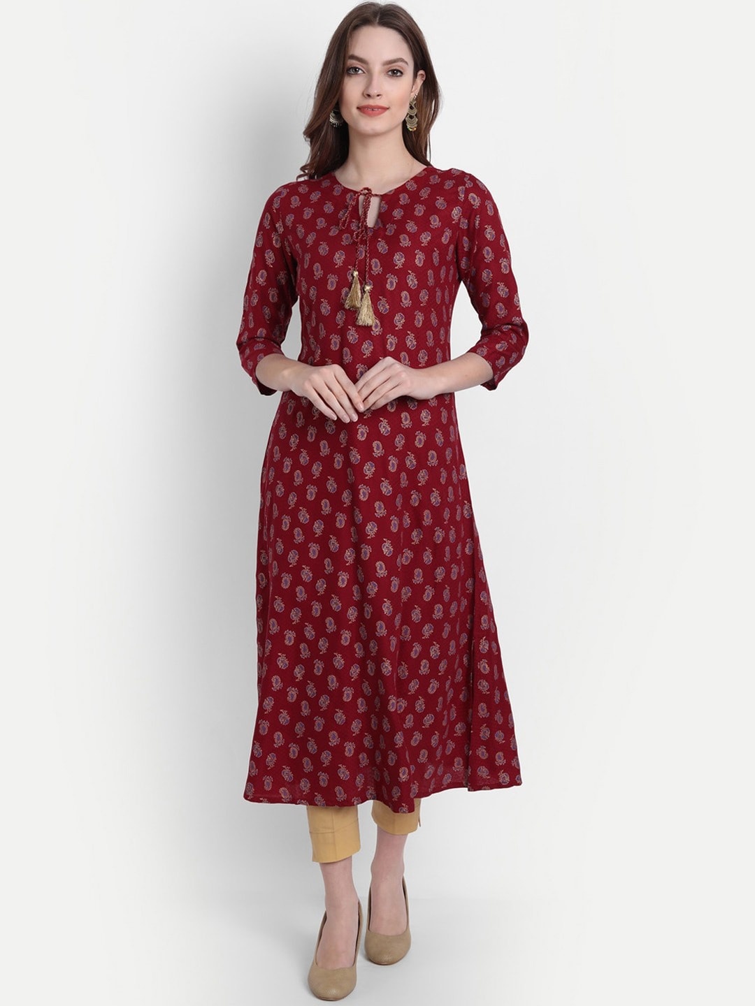 

SUTI Ethnic Motifs Printed Tie-Up Neck Kurta, Red