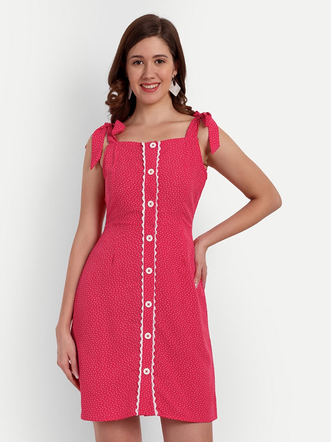 

D 'VESH Conversational Printed Shoulder Strap Georgette A-Line Dress, Red