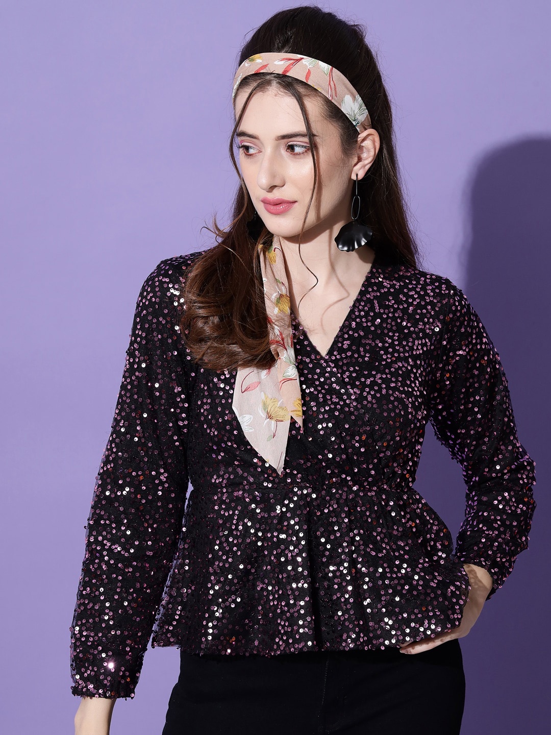 

Trend Arrest Embellished V-Neck Peplum Top, Pink
