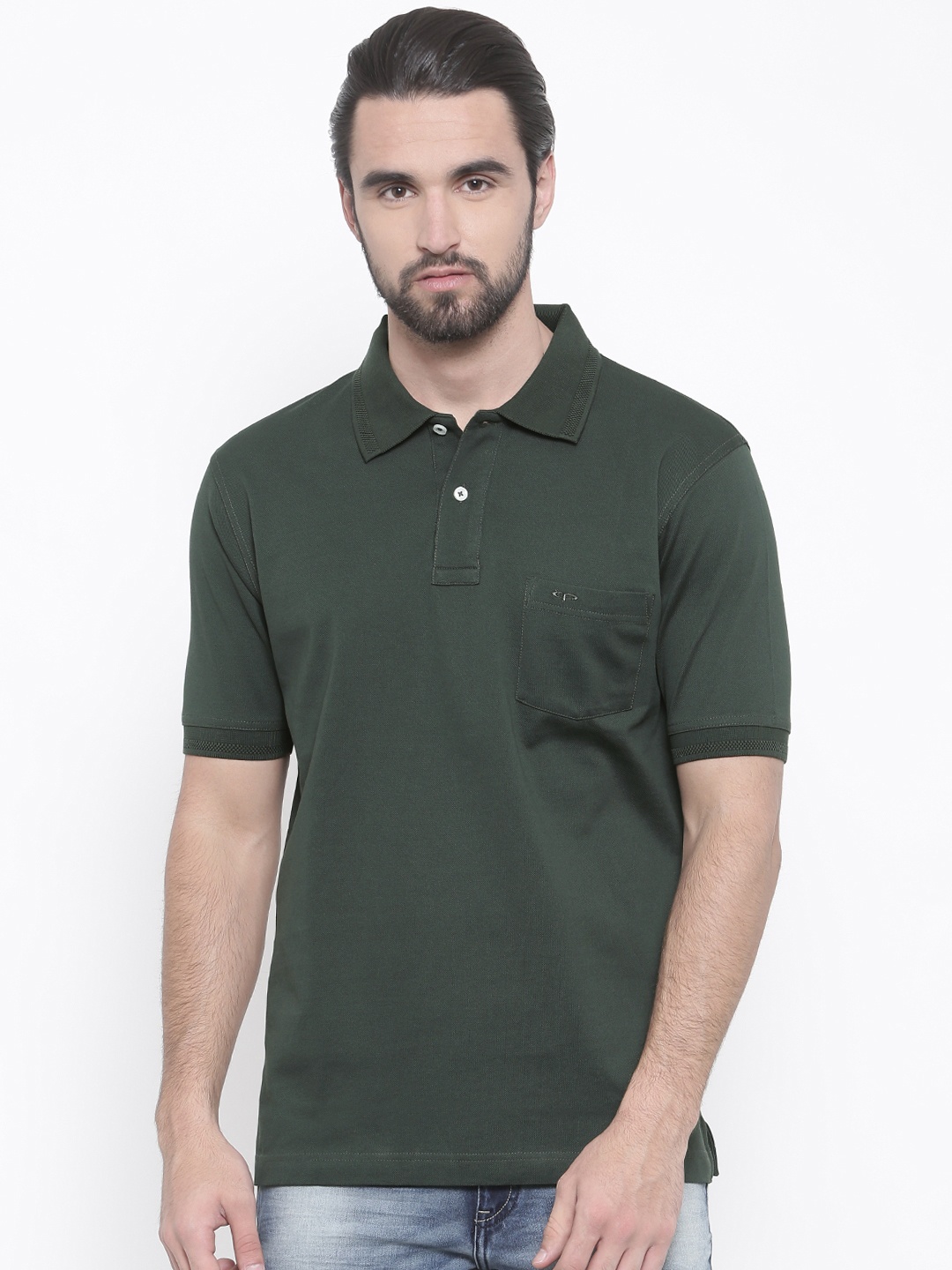 

ColorPlus Men Green Solid Polo Collar T-shirt
