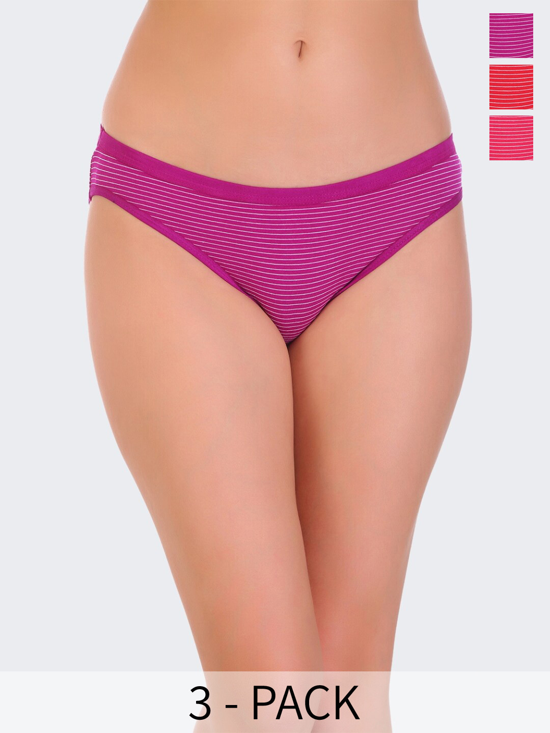 

POOJA RAGENEE Pack Of 3 Striped Anti Bacterial Bikini Briefs, Magenta