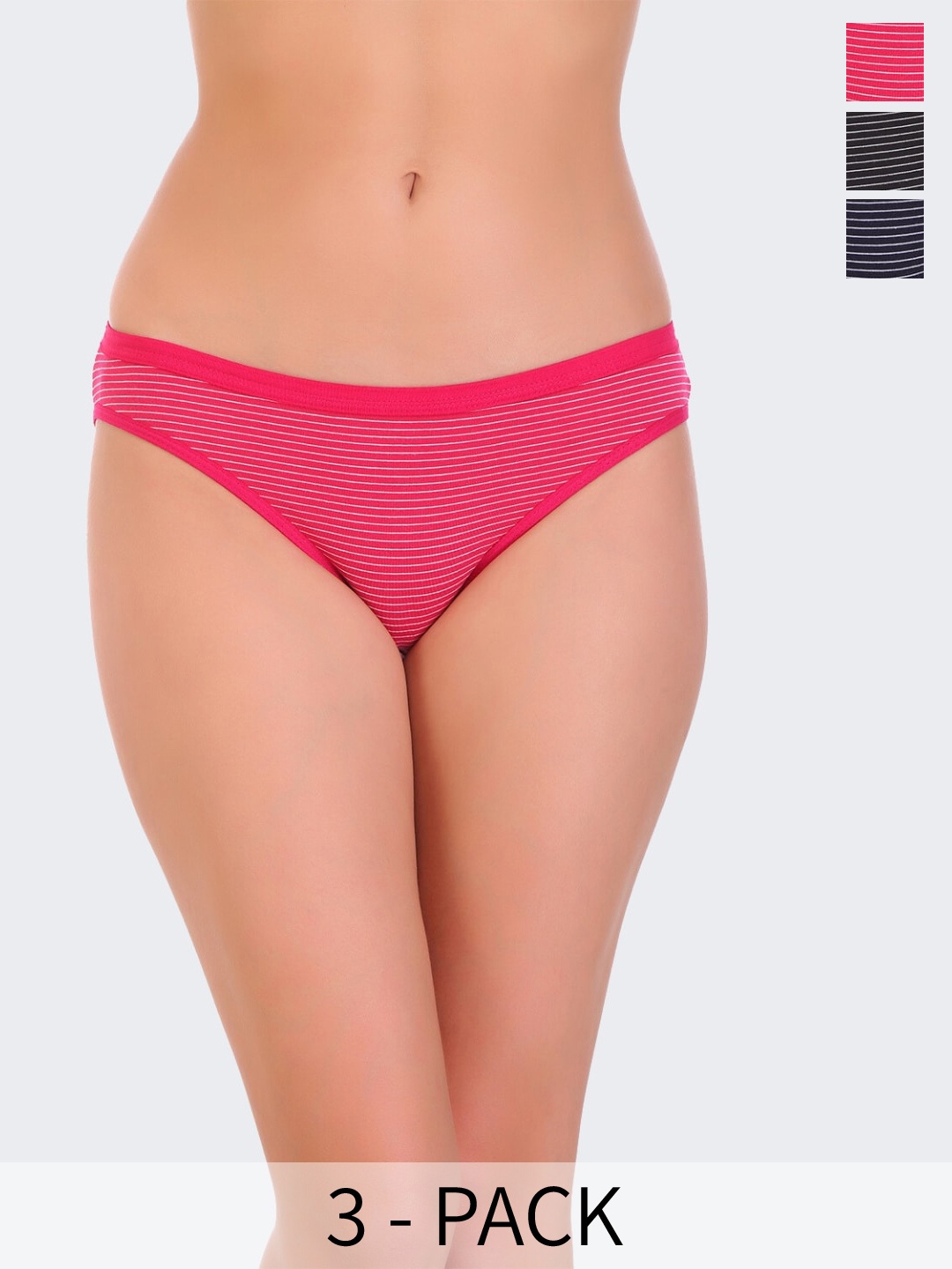 

POOJA RAGENEE Pack Of 3 Striped Anti Bacterial Bikini Briefs, Black