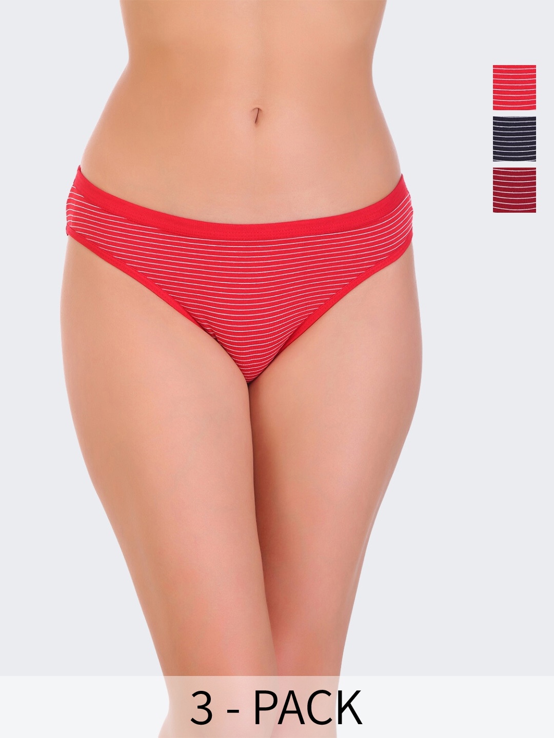 

POOJA RAGENEE Pack Of 3 Striped Anti Bacterial Bikini Briefs, Navy blue