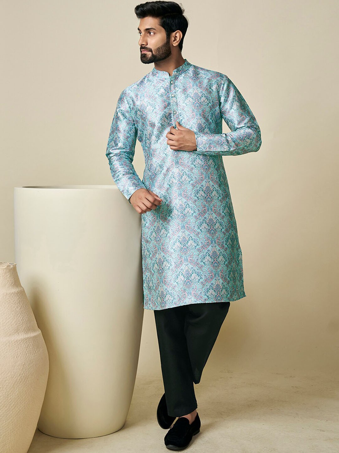 

Inddus Ethnic Motif Printed Straight Kurta, Sea green