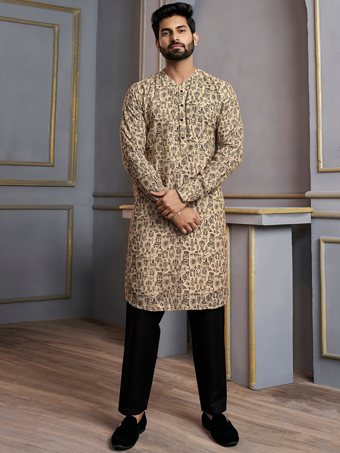 

Inddus Ethnic Motif Printed Straight Kurta, Khaki