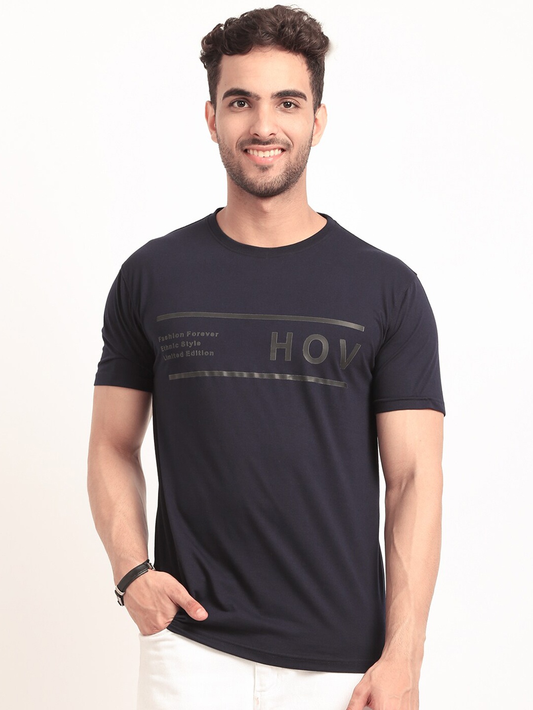 

HOUSE OF VEDAS Typography Printed T-shirt, Navy blue