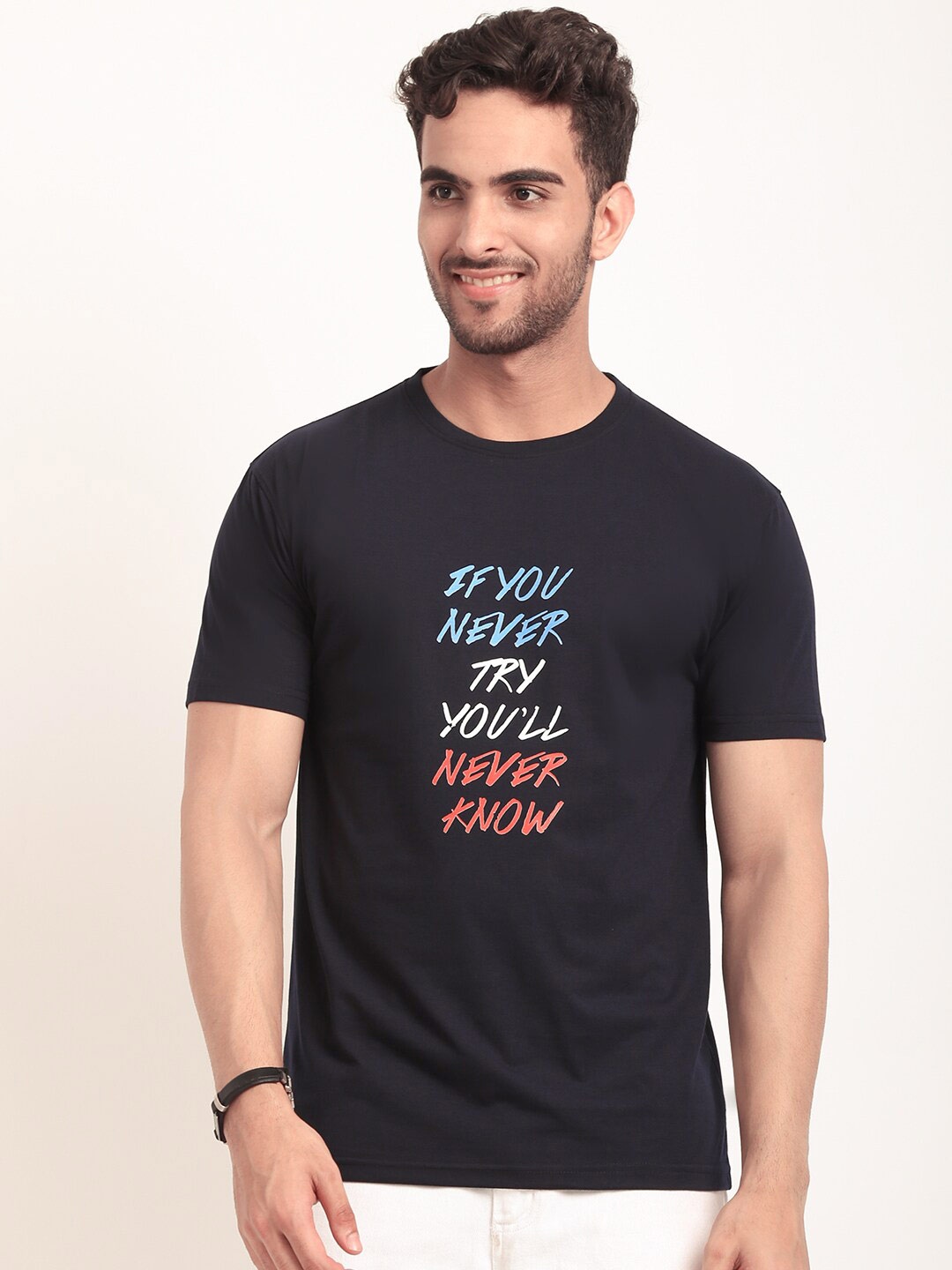 

HOUSE OF VEDAS Typography Printed T-shirt, Navy blue