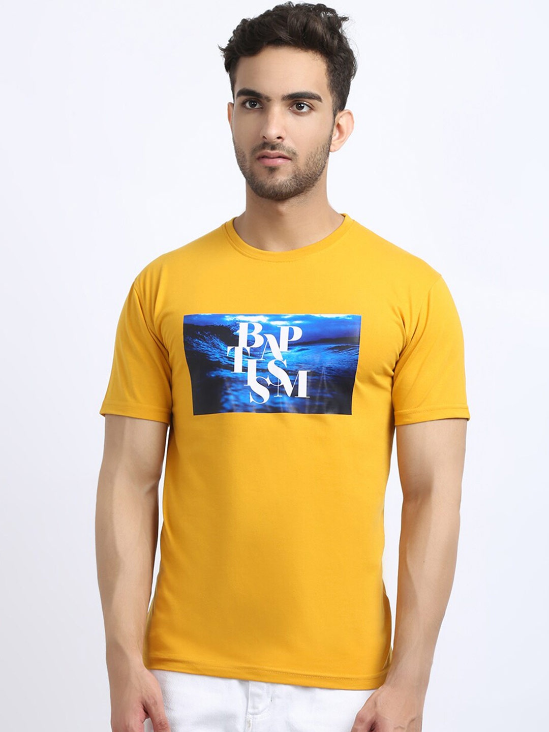 

HOUSE OF VEDAS Typography Printed T-shirt, Yellow