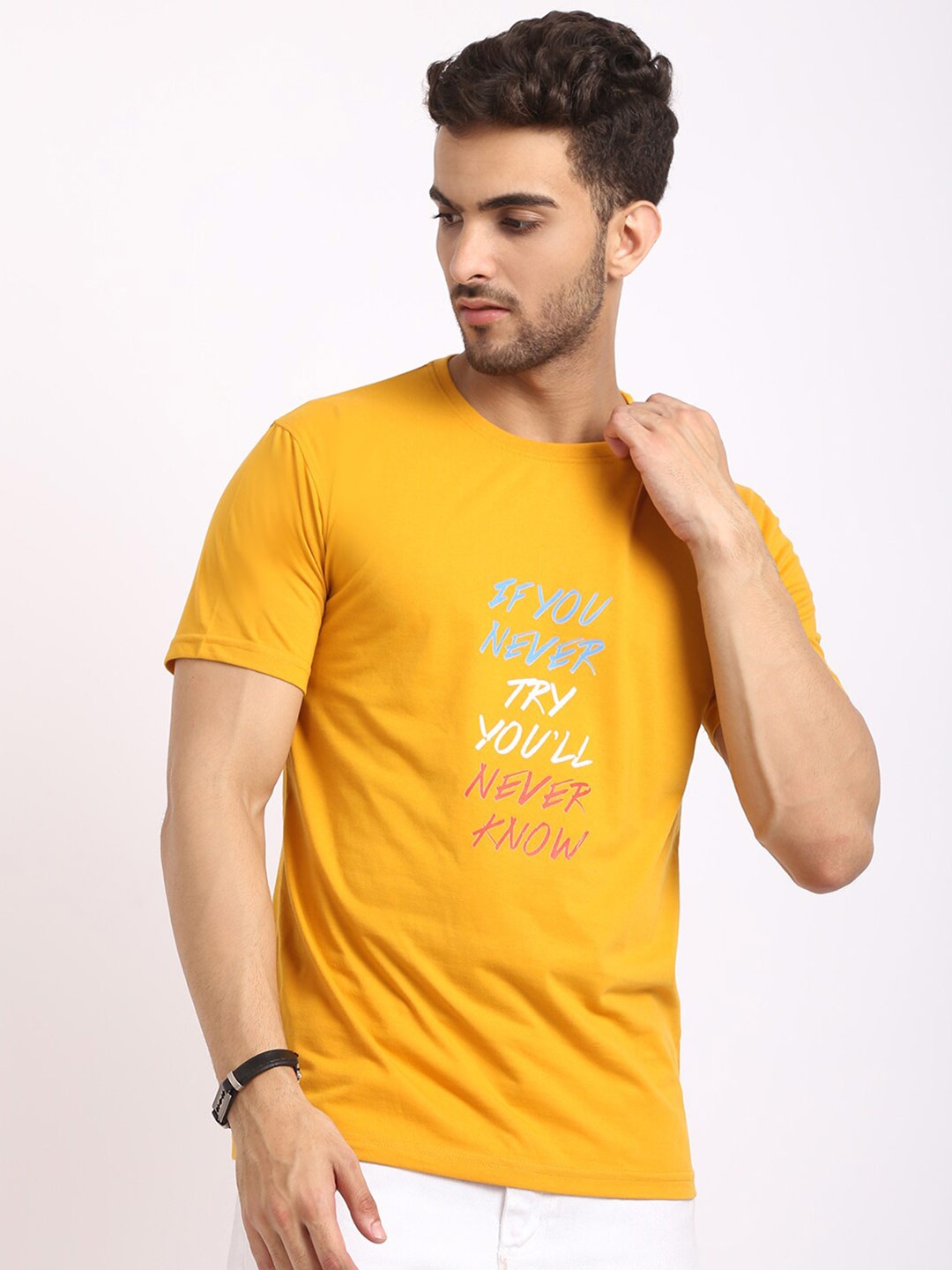 

HOUSE OF VEDAS Typography Printed T-shirt, Yellow