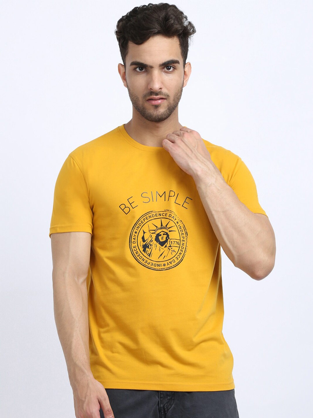 HOUSE OF VEDAS Typography Printed T-shirt, Yellow