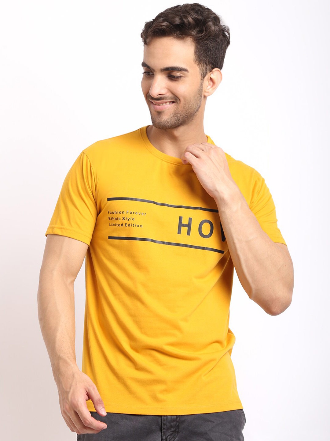 

HOUSE OF VEDAS Typography Printed T-shirt, Yellow
