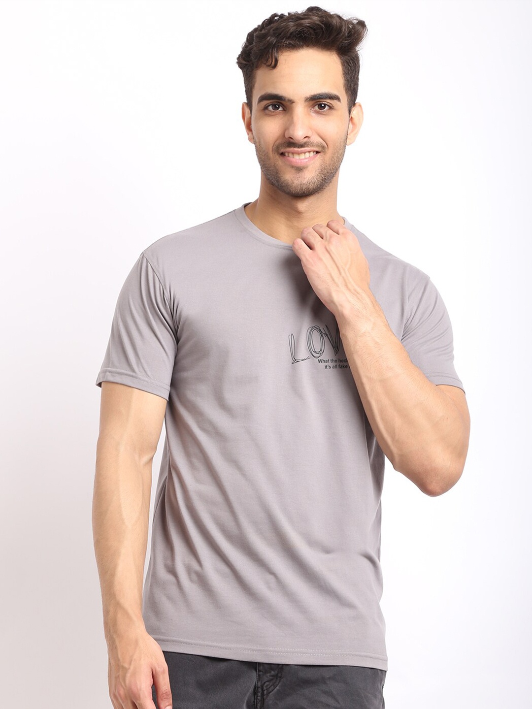 

HOUSE OF VEDAS Typography Printed T-shirt, Grey