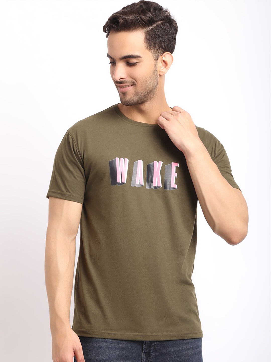 

HOUSE OF VEDAS Typography Printed T-shirt, Olive