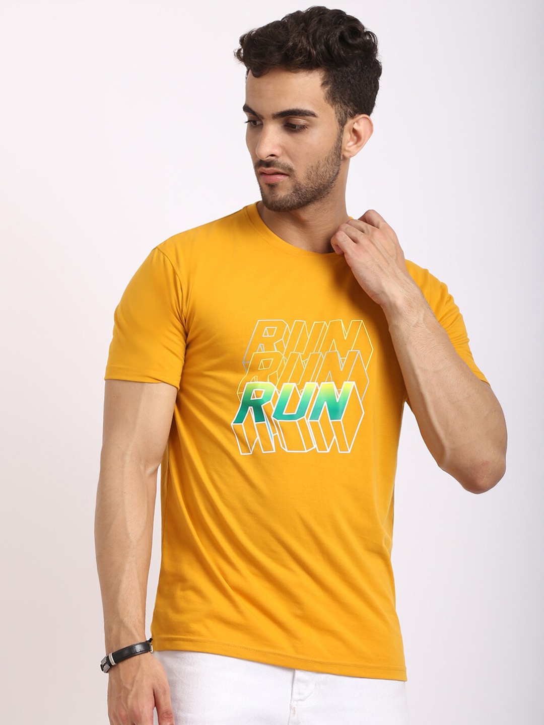 

HOUSE OF VEDAS Typography Printed T-shirt, Yellow