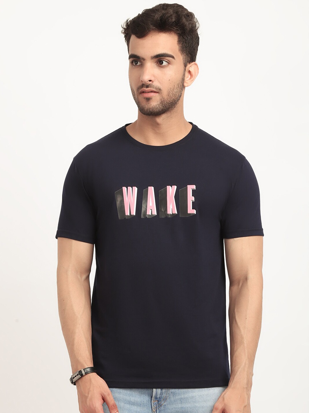 

HOUSE OF VEDAS Typography Printed T-shirt, Navy blue