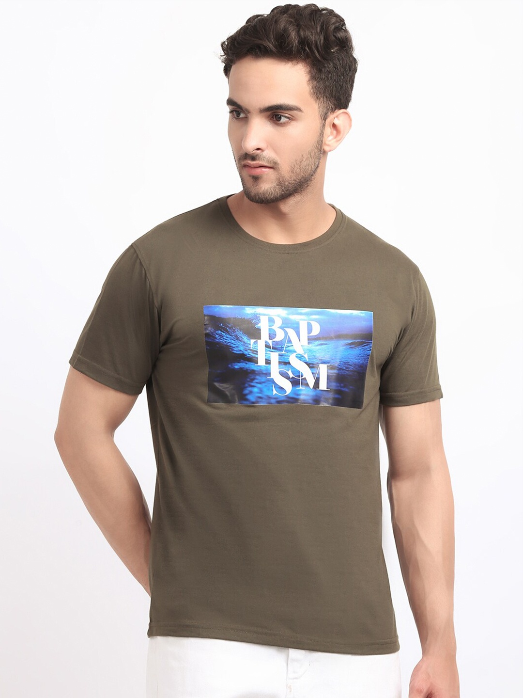 

HOUSE OF VEDAS Typography Printed Regular Fit T-shirt, Olive