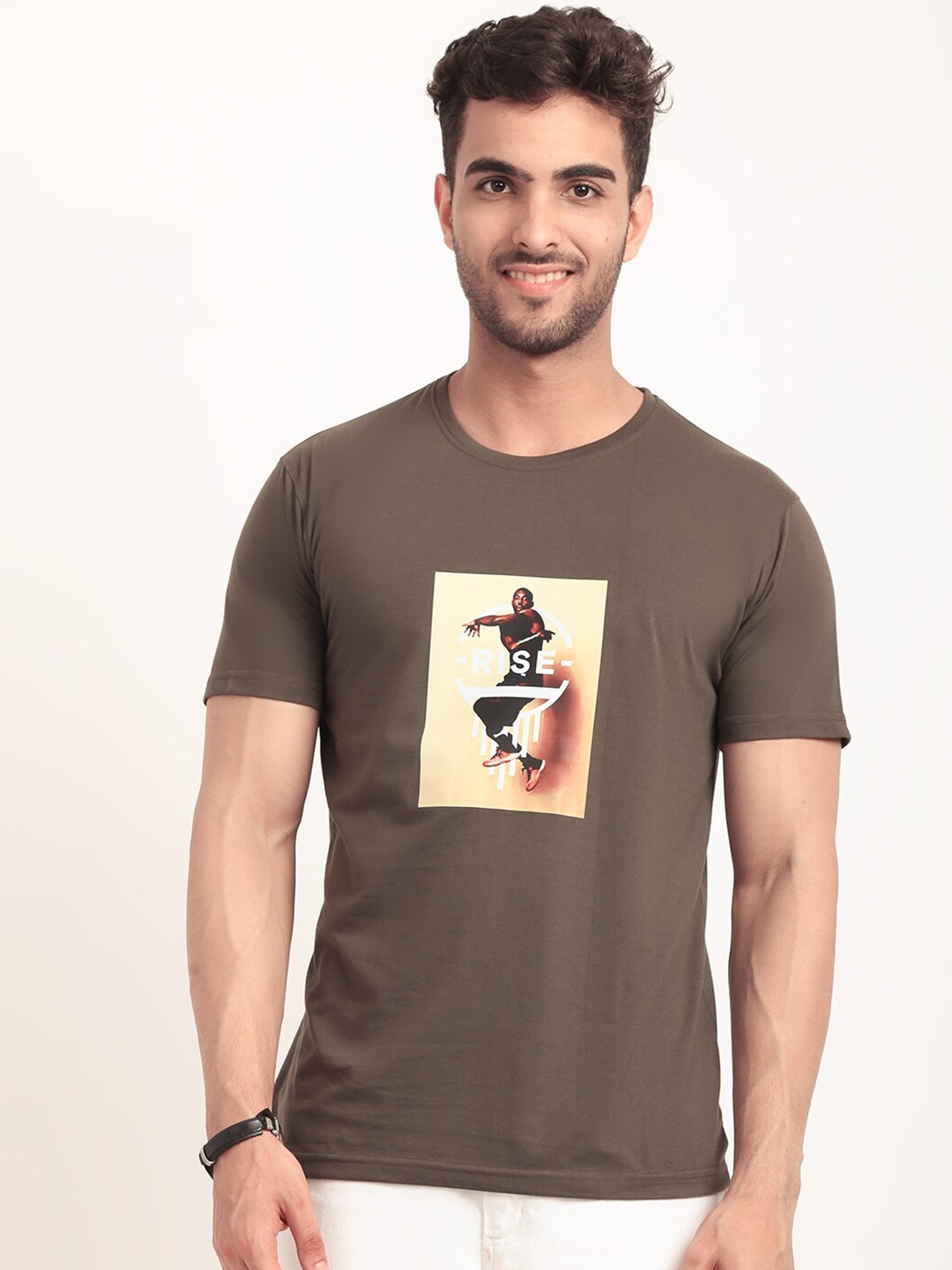 

HOUSE OF VEDAS Typography Printed Regular Fit T-shirt, Olive