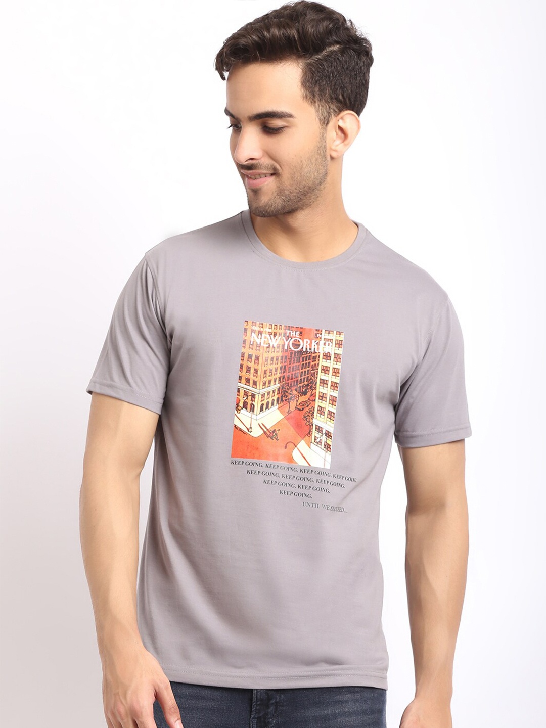 

HOUSE OF VEDAS Graphic Printed Regular Fit T-shirt, Grey