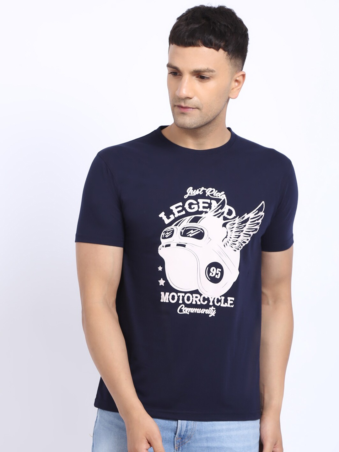 

HOUSE OF VEDAS Typography Printed Regular Fit T-shirt, Navy blue