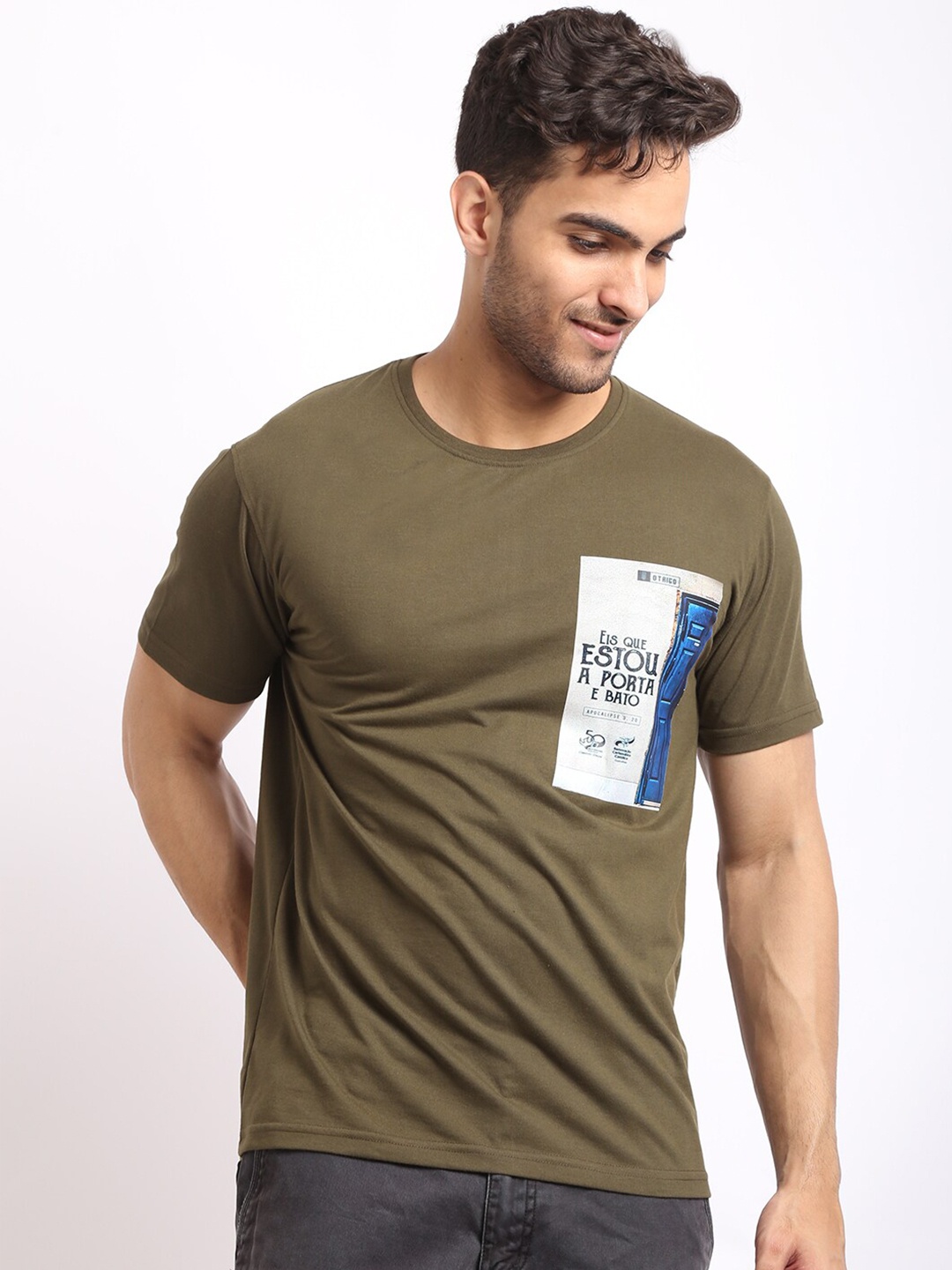

HOUSE OF VEDAS Typography Printed Regular Fit T-shirt, Olive