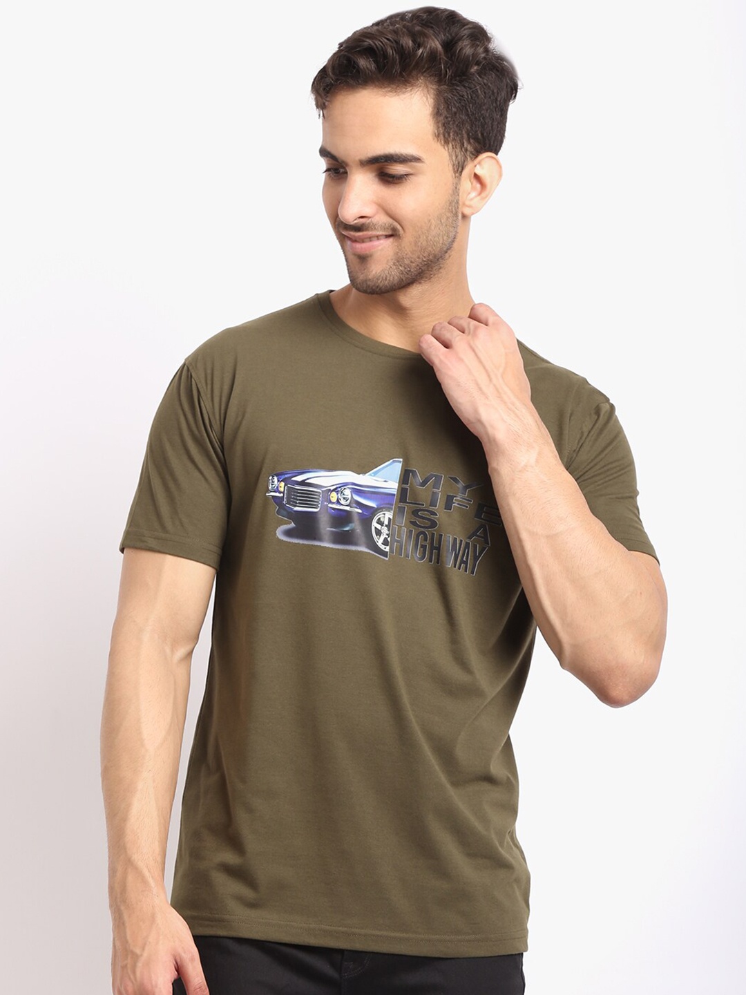 

HOUSE OF VEDAS Typography Printed T-shirt, Olive
