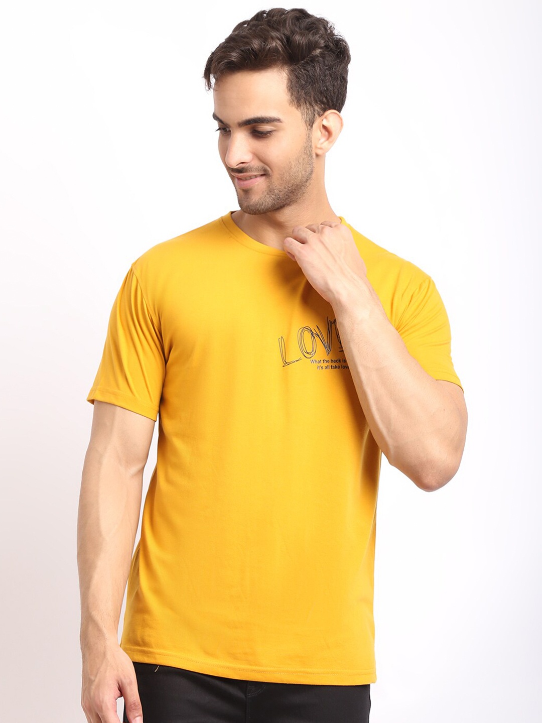 

HOUSE OF VEDAS Typography Printed T-shirt, Yellow