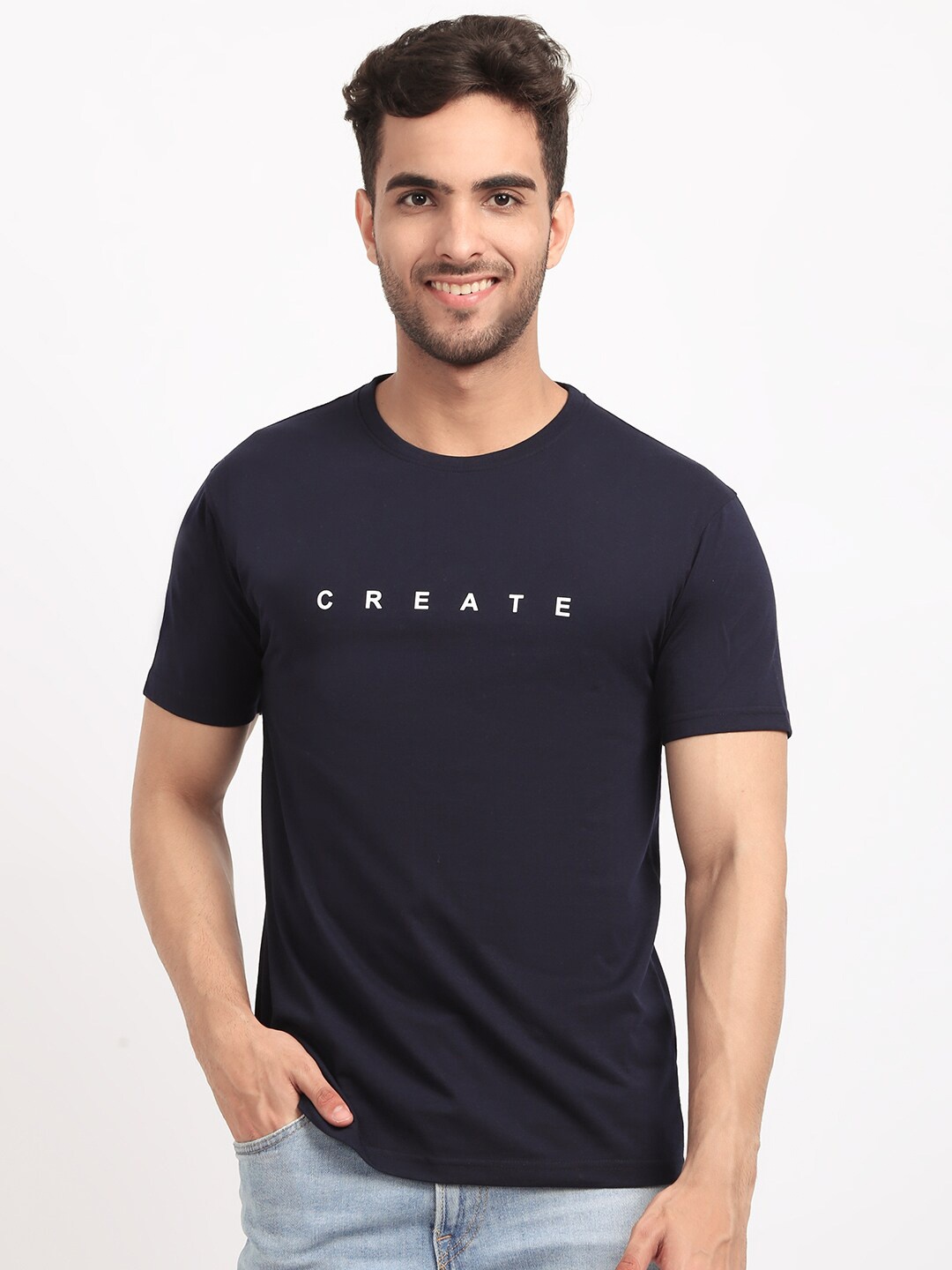 

HOUSE OF VEDAS Typography Printed T-shirt, Navy blue