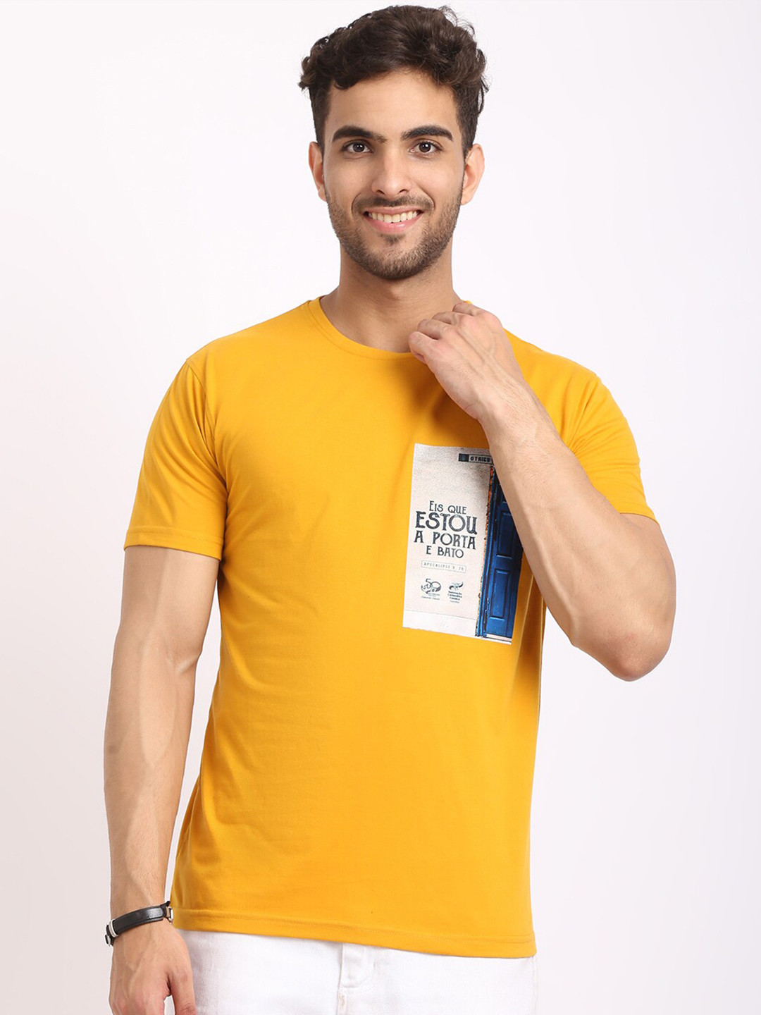 

HOUSE OF VEDAS Typography Printed T-shirt, Yellow