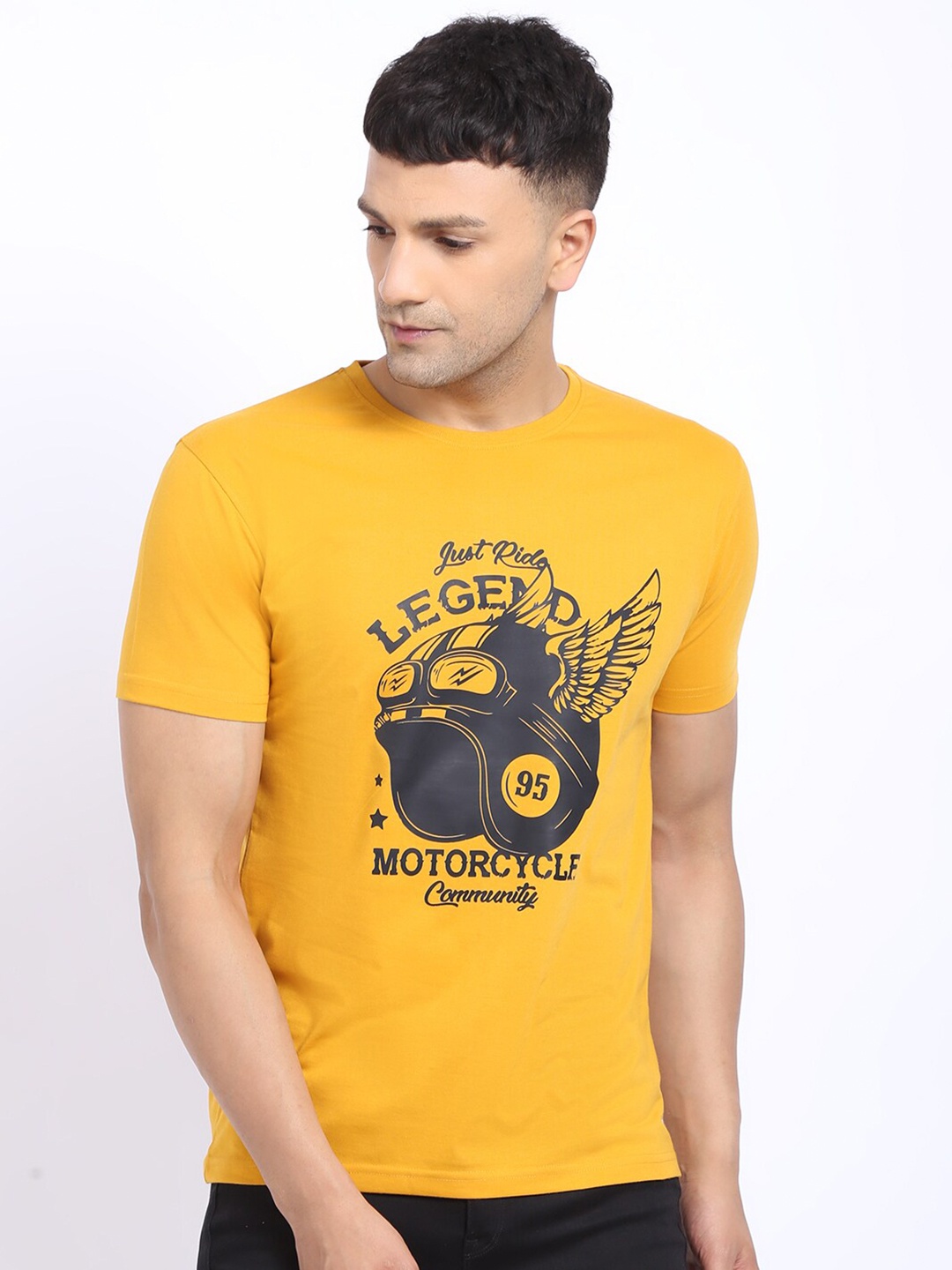 

HOUSE OF VEDAS Typography Printed Round Neck T-Shirt, Yellow
