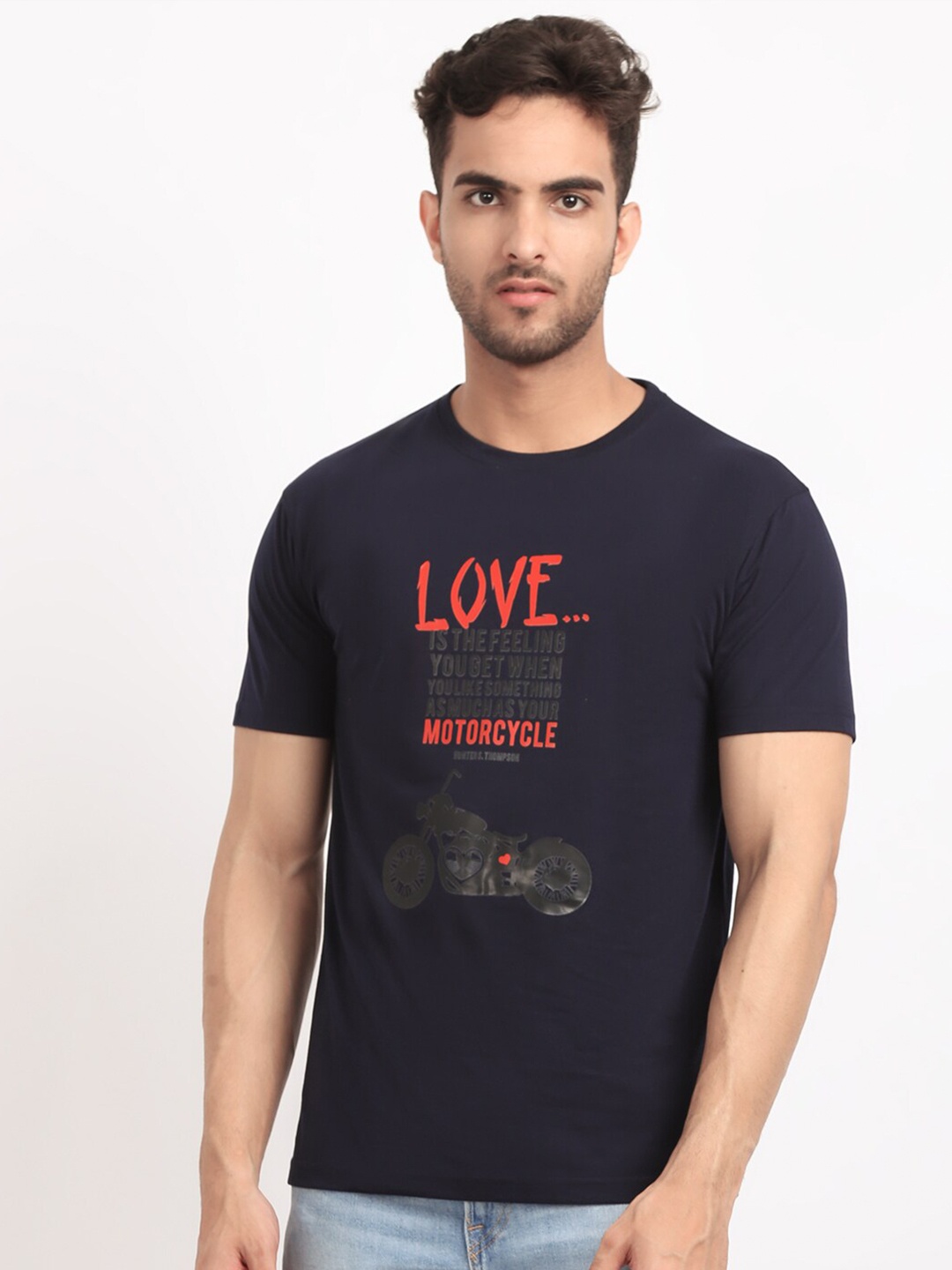 

HOUSE OF VEDAS Typography Printed Round Neck T-Shirt, Navy blue