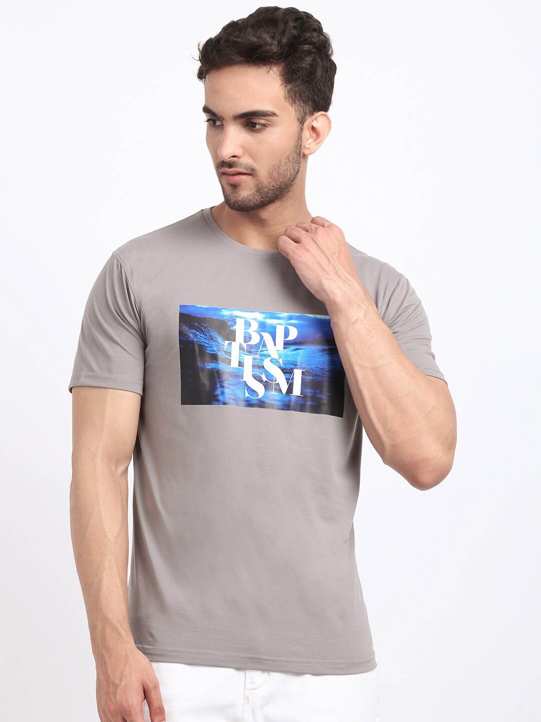 

HOUSE OF VEDAS Typography Printed Round Neck T-Shirt, Grey