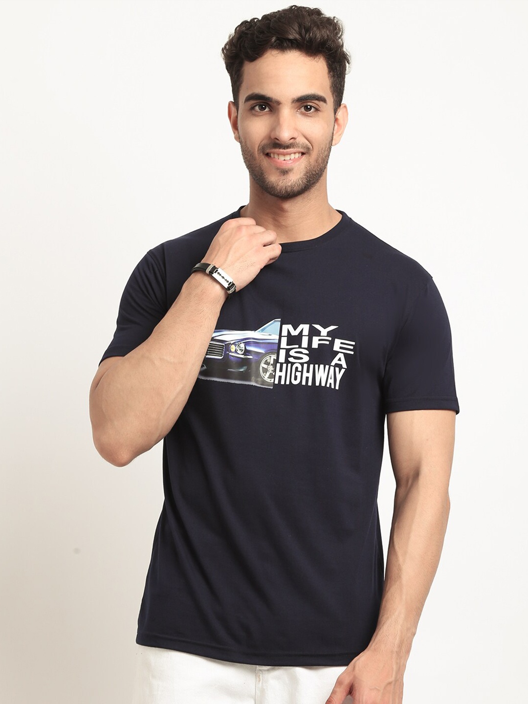 

HOUSE OF VEDAS Typography Printed T-shirt, Navy blue
