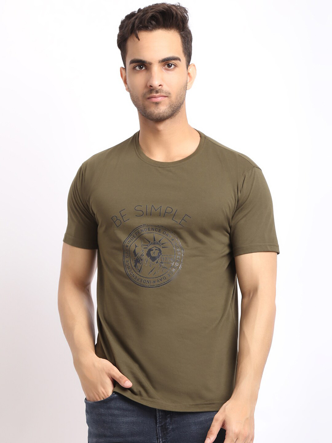 

HOUSE OF VEDAS Typography Printed T-shirt, Olive