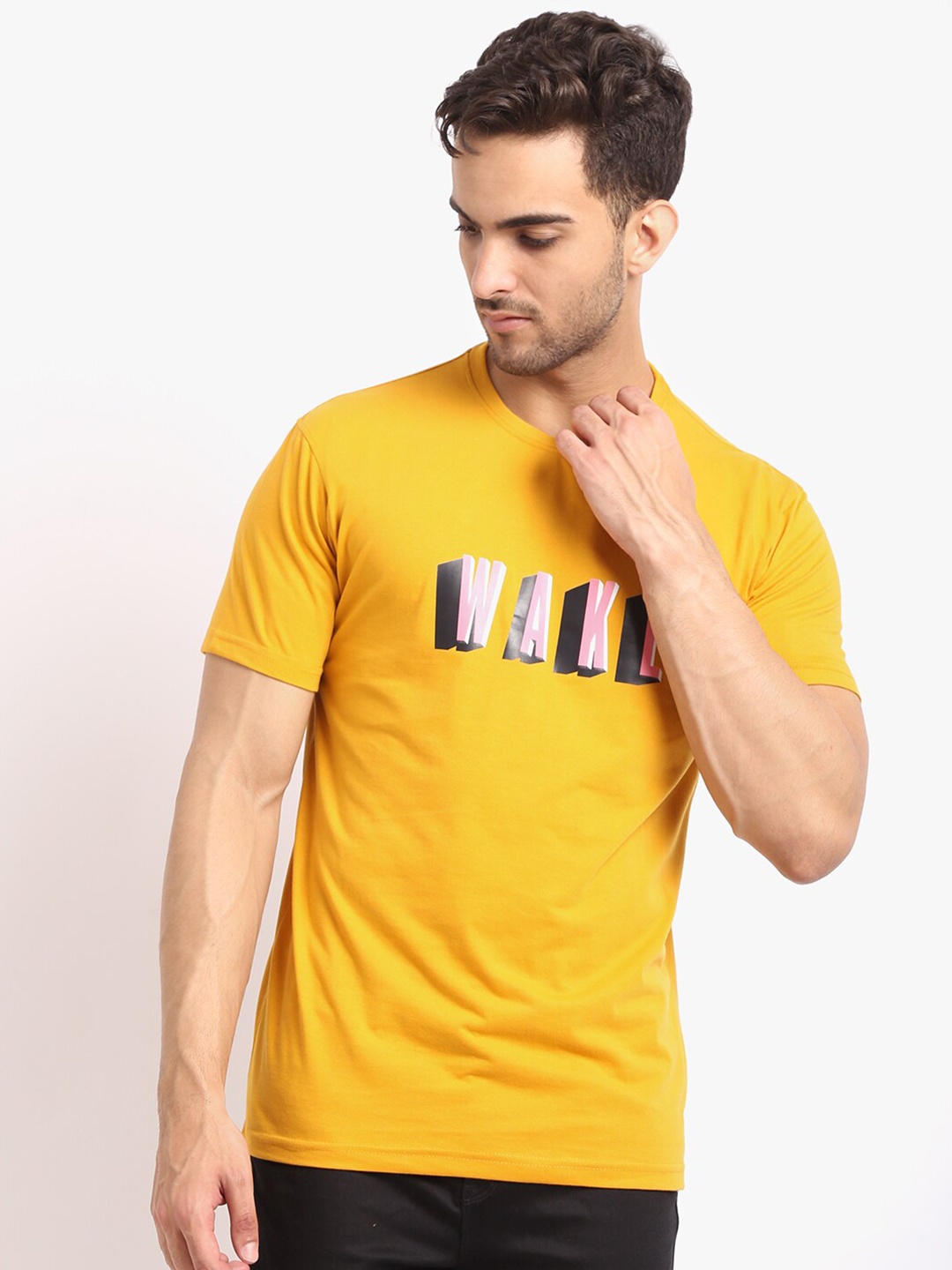 

HOUSE OF VEDAS Typography Printed T-shirt, Yellow