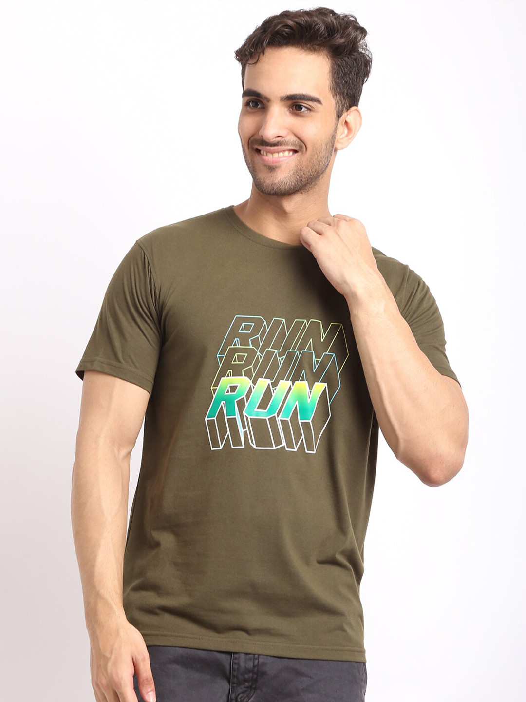 

HOUSE OF VEDAS Typography Printed -shirt, Olive