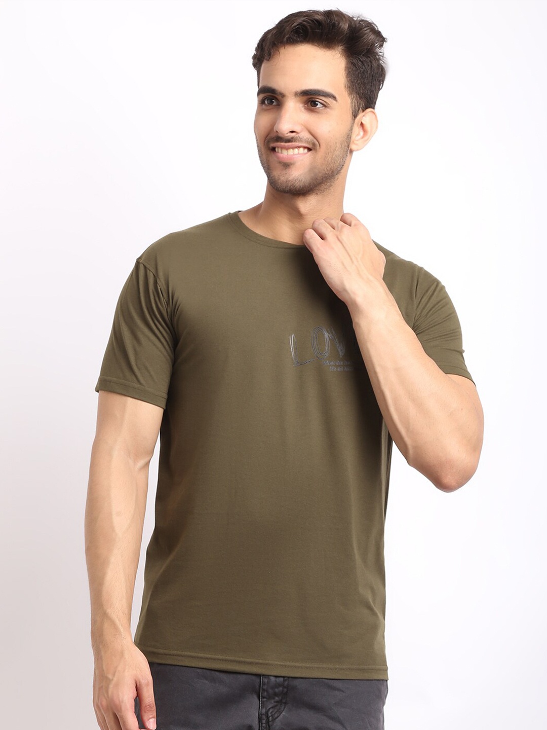 

HOUSE OF VEDAS Typography Printed T-shirt, Olive