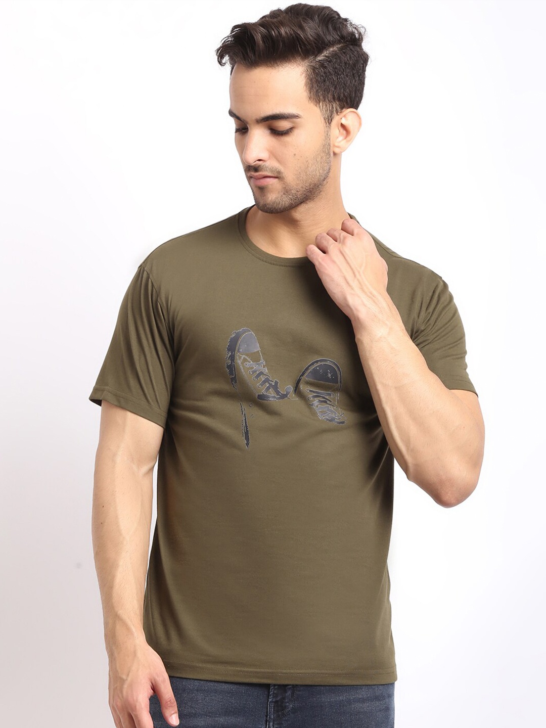 

HOUSE OF VEDAS Graphic Printed Round Neck T-shirt, Olive
