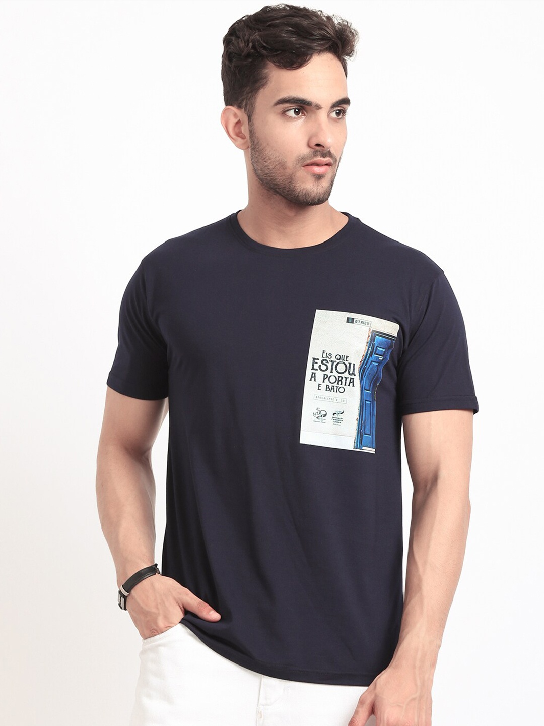 

HOUSE OF VEDAS Typography Printed T-shirt, Navy blue