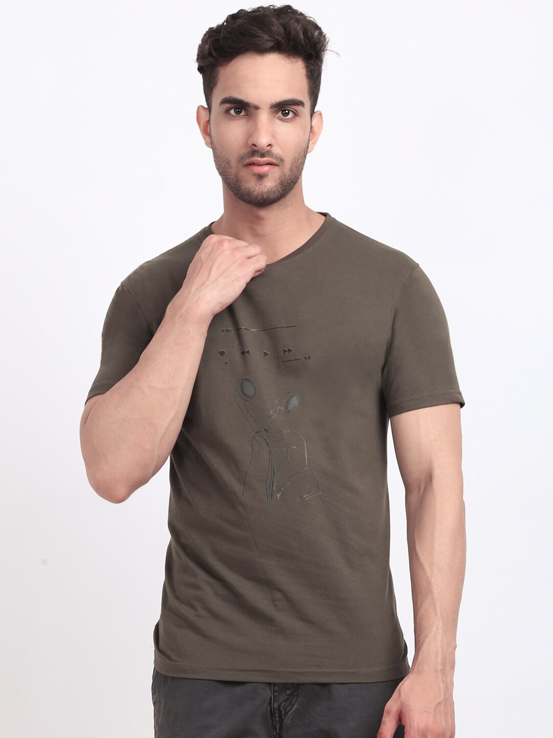 

HOUSE OF VEDAS Graphic Printed T-shirt, Olive
