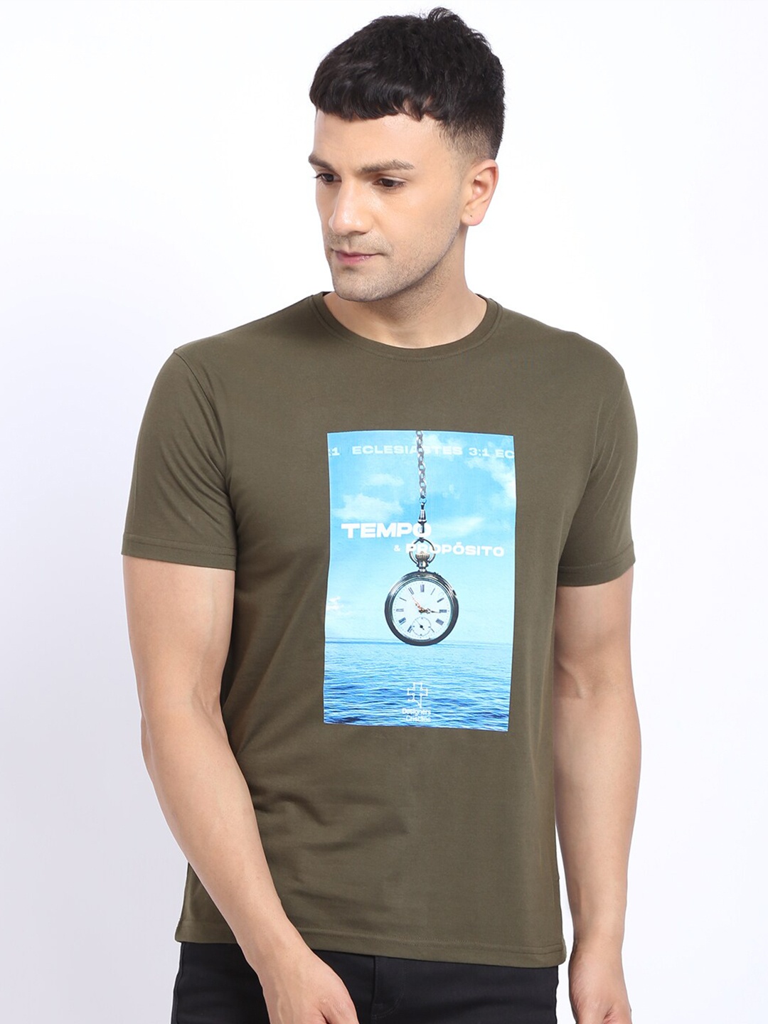 

HOUSE OF VEDAS Graphic Printed Short Sleeves T-shirt, Olive
