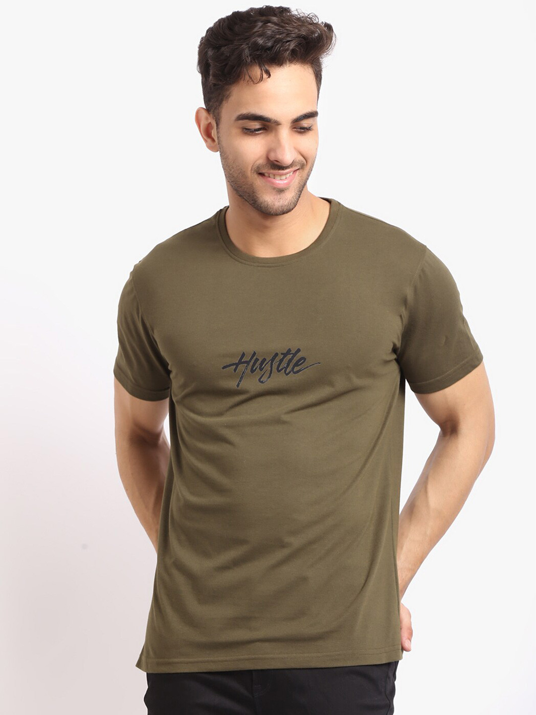 

HOUSE OF VEDAS Typography Printed Short Sleeves T-shirt, Olive