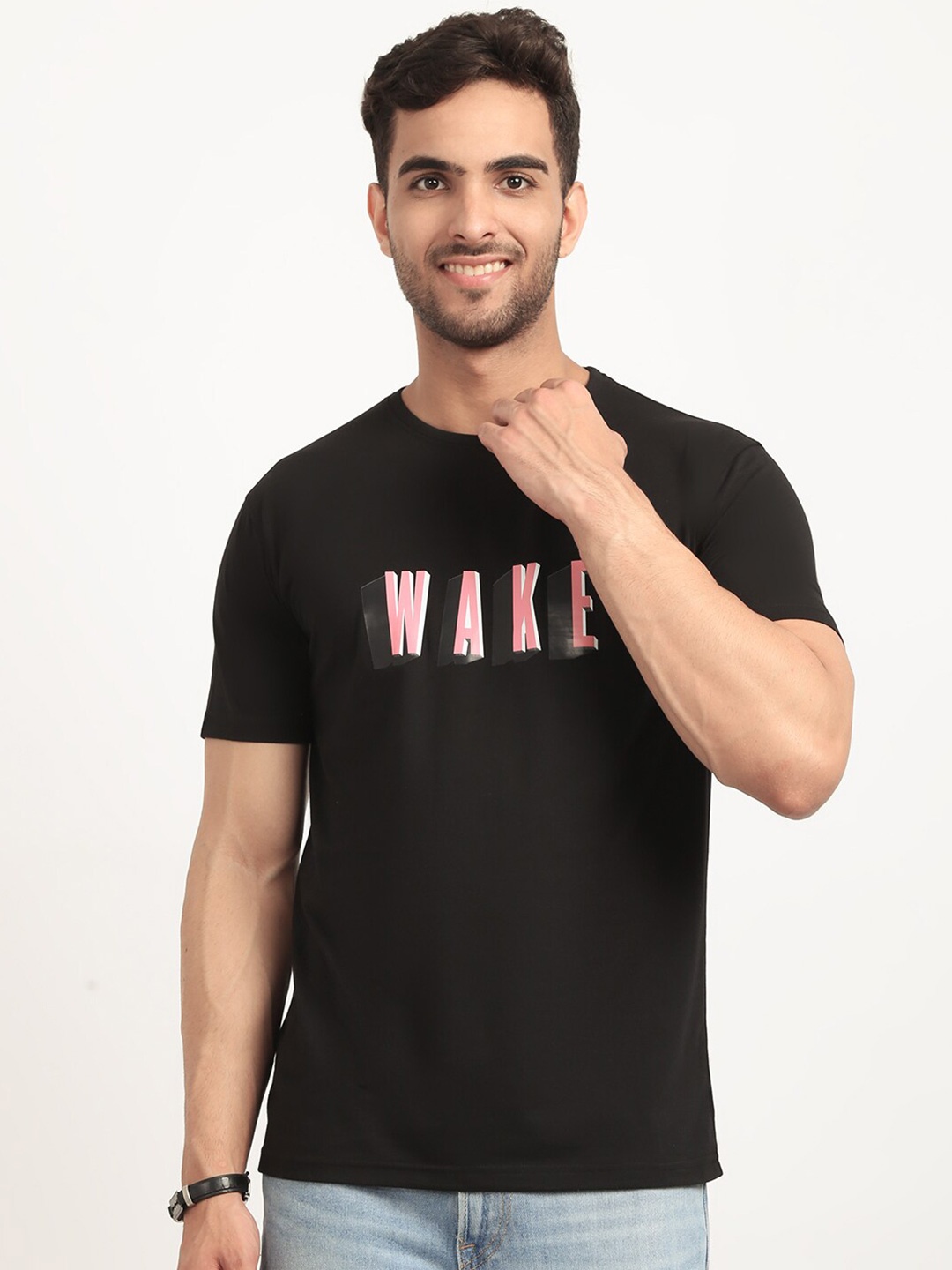 

HOUSE OF VEDAS Typography Printed Short Sleeves T-shirt, Black
