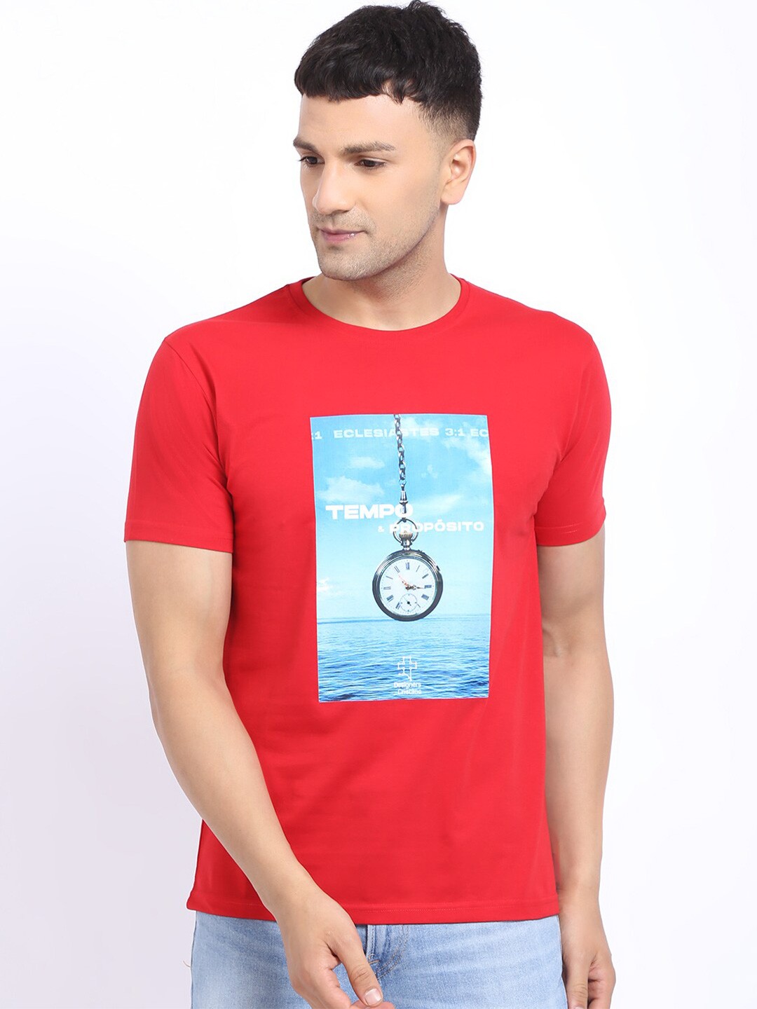 

HOUSE OF VEDAS Graphic Printed Short Sleeves T-shirt, Red