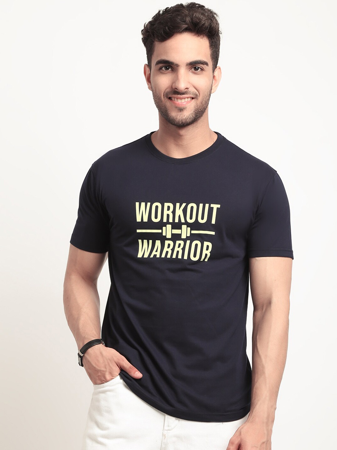 

HOUSE OF VEDAS Typography Printed Short Sleeves T-shirt, Navy blue