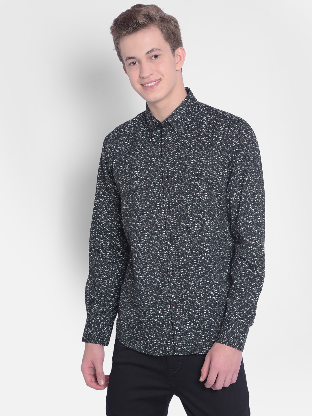 

Crimsoune Club Floral Printed Cotton Slim Fit Opaque Casual Shirt, Navy blue