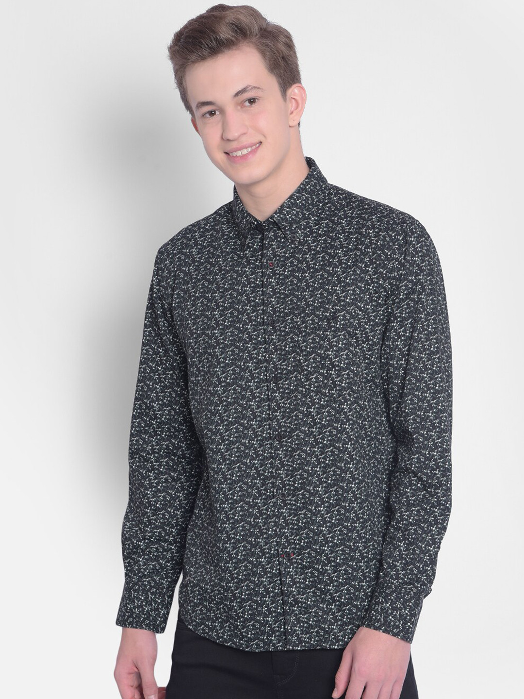 

Crimsoune Club Floral Printed Cotton Slim Fit Opaque Casual Shirt, Navy blue